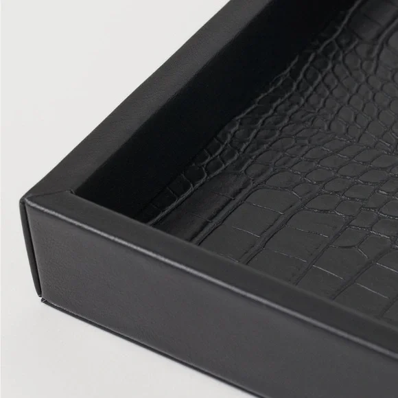 H&M black faux leather tray . New.